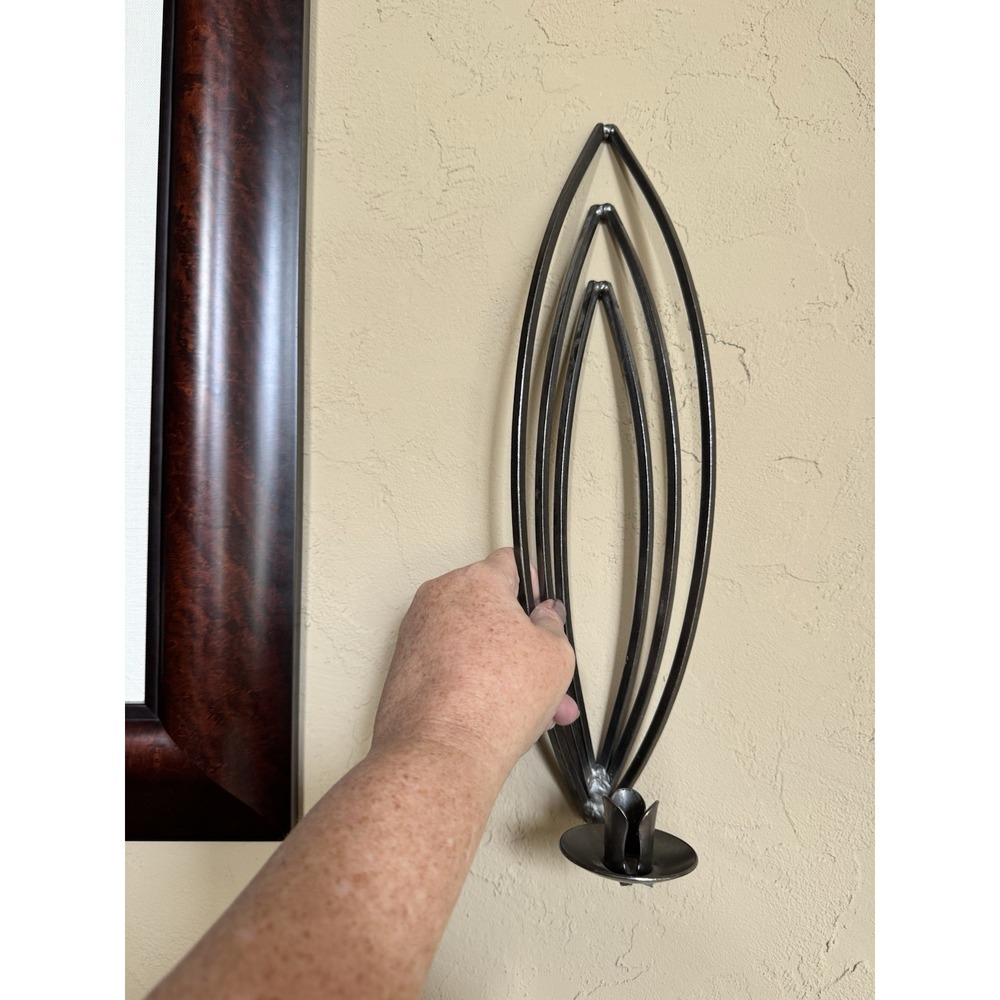Vintage MCM Brutalist 3-Tiered Arch Wall‎ Sconce - Ribbed Metal Candle Holder